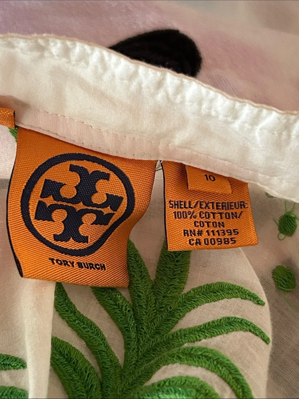 Tory Burch White Tunic with Green Botanical Motif
